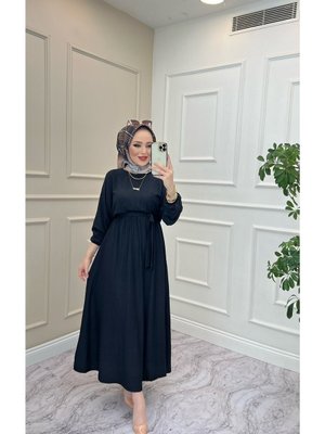 Yarasa Kol Bel Lastikli Elbise Yarasa Kol Bel Lastikli Elbise
