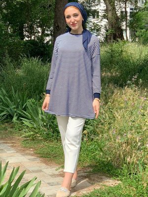 Lacivert Arissa Çizgili Basıc Tunik