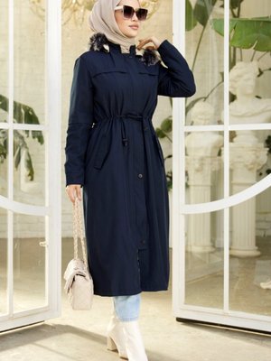 Eflal Tünel Kemerli Gizli Fermuarlı Mont Lacivert