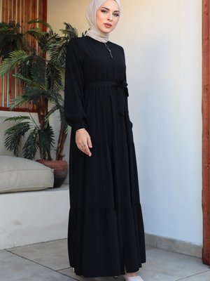 Katlı Büzgülü Medine Ipeği Ferace Katlı Büzgülü Medine Ipeği Ferace