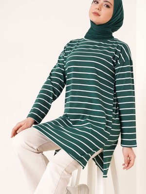 Modest Yazlık İnce Yan Çizgili Tunik