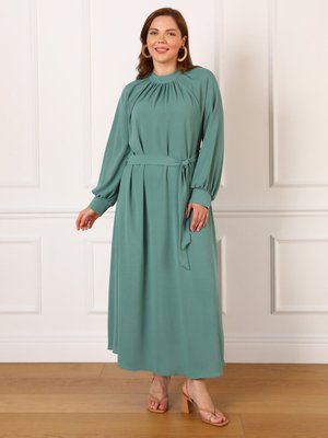 Koyu Çağla Büyük Beden Kuşaklı Aerobin Elbise Koyu Çağla Büyük Beden Kuşaklı Aerobin Elbise