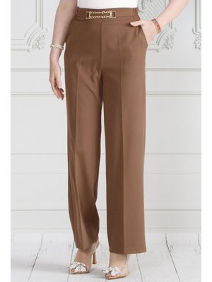 Kahverengi Beli Zincir Detaylı Bol Paça Pantolon