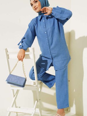 Düğmeli Keten İkili Takım Düğmeli Keten İkili Takım