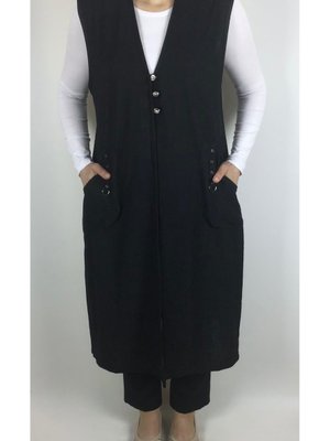 Kadın Önü Üç Düğmeli Cepli Jakarlı Yazlık Uzun Yelek Kadın Önü Üç Düğmeli Cepli Jakarlı Yazlık Uzun Yelek