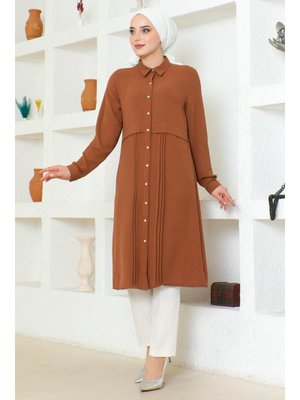 Kahverengi Büyük Beden Piliseli Ayrobin Tunik Kahverengi Büyük Beden Piliseli Ayrobin Tunik