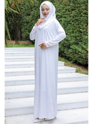Beyaz Tek Parça Namaz Elbisesi