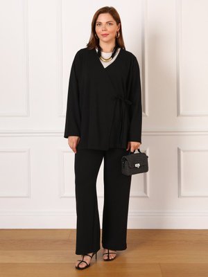 Siyah Büyük Beden Kruvaze Kapama Takım