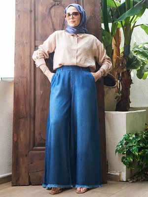 Koyu Mavi Denim Pantolon Etek