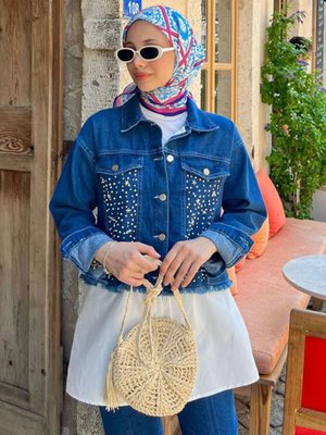 Lacivert Gömlek Detalı Kot Ceket