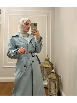 Kemerli Trençkot Mavi