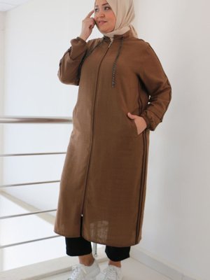 Kahve Büyük Beden Elit Keten Biyeli Kap