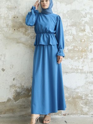 Bluzu Fırfır Detay Etekli Takım Mavi Bluzu Fırfır Detay Etekli Takım Mavi