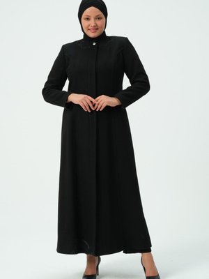 Karsu Büyük Beden Kadın Tesettür Yaka Detaylı İçi Astarlı Manto