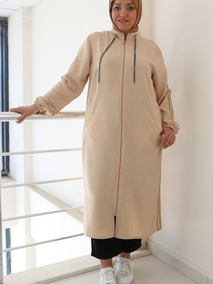 Bej Büyük Beden Elit Keten Biyeli Kap