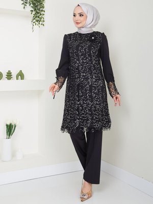 File Pullu Tesettür Abiye Takım Elbise