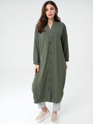 Haki Düğmeli Basic Ceket