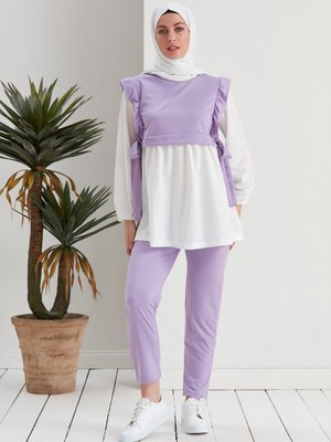 Yandan Bağcıklı Fırfırlı İkili Takım Lila Yandan Bağcıklı Fırfırlı İkili Takım Lila