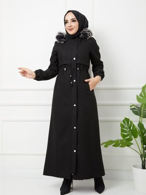 Tam Boy Kaşmir Kaşe Kapüşonlu Kürklü Kaban Mont Tam Boy Kaşmir Kaşe Kapüşonlu Kürklü Kaban Mont