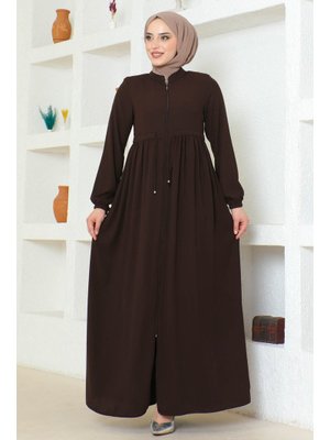 Kahverengi Büzgülü Kol Lastikli Ferace Kahverengi Büzgülü Kol Lastikli Ferace