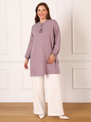 Toz Lila Büyük Beden Püskül Detaylı Tunik