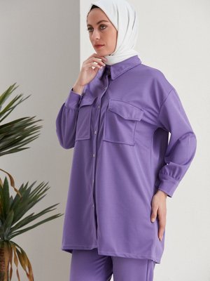 Cepli Düğme Detaylı İkili Takım Lila Cepli Düğme Detaylı İkili Takım Lila