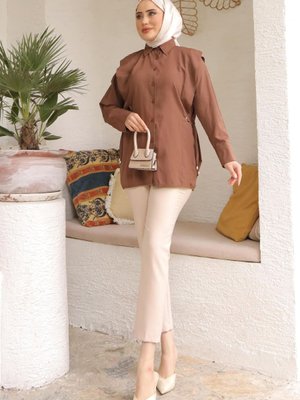 Kahverengi Kuş Gözlü Terikoton Gömlek