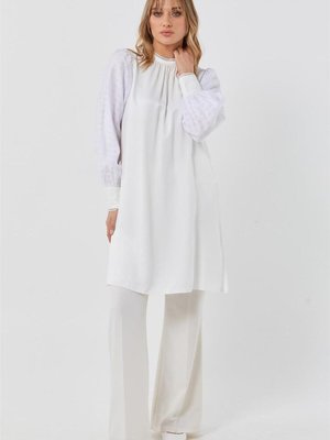 Jakarlı Uzun Ekru Tunik