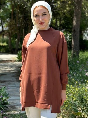 Kahve Kolu Lastikli Tunik