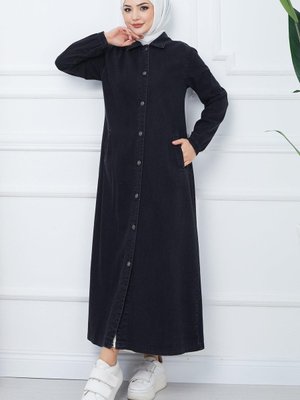 Düğmeli Kot Kap Siyah