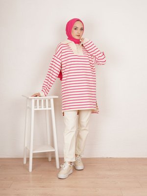 Yarım Fermuarlı Çizgili Sweat Yarım Fermuarlı Çizgili Sweat