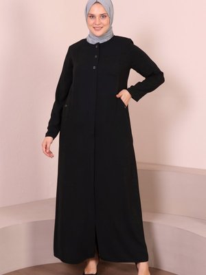 Oval Cepli Çıtçıt Detaylı Dokuma Krep Kumaş Fermuarlı Ferace