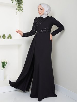 Pul Payet Pelerinli Tesettür Balık Abiye Elbise