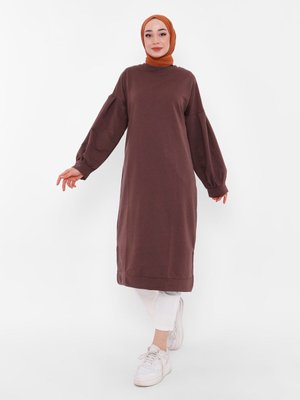 Balon Kollu Uzun Sweatshirt Kahverengi Balon Kollu Uzun Sweatshirt Kahverengi