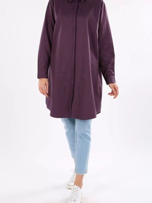Mor Büyük Beden Poplin Gömlek Tunik