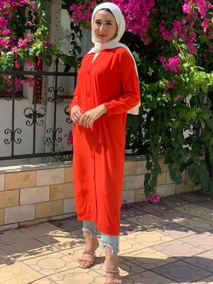 Açık Kırmızı Düğmeli Basic Ceket