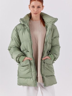 Beli Lastikli Şişme Fıstık Yeşili Mont