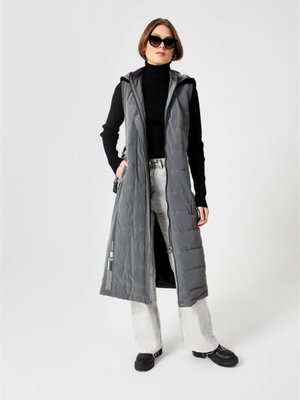 Kapüşonlu Uzun Füme Şişme Yelek