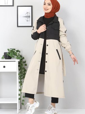 Çift Renkli Trençkot Bej