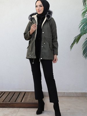 Berfin Içi Kürklü Çift Cepli Mont Haki