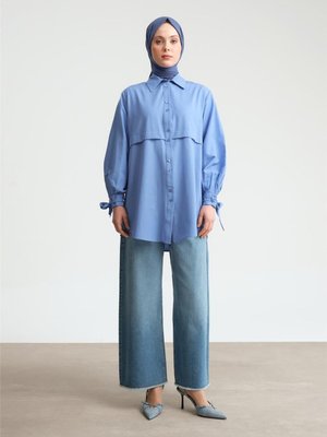Kol Detaylı Gömlek Mavi