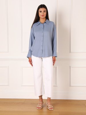 Mavi Viskon Kumaşlı Klasik Gömlek