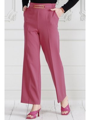 Gülkurusu Beli Zincir Detaylı Bol Paça Pantolon