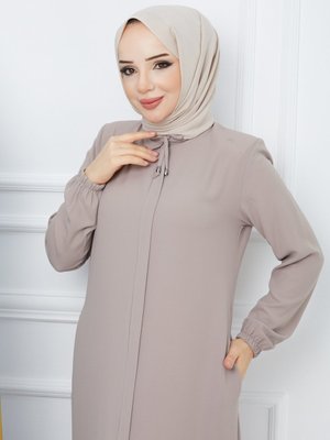 Giyim Krep Kumaş Ferace Yaka Bağcıklı Vizon