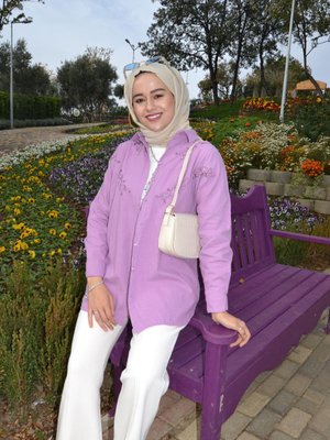 Nakışlı Oversize Gömlek Tesettür Tunik