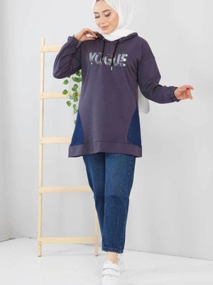 Yazı Detaylı Sweatshirt Füme