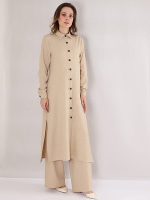 Uzun Keten Tunik Bej