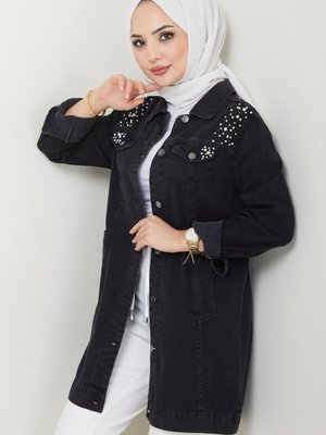 İncili Kot Ceket Siyah İncili Kot Ceket Siyah