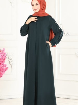 Koyu Zümrüt Aksesuar Düğmeli Ferace Koyu Zümrüt Aksesuar Düğmeli Ferace