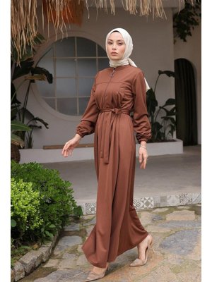 Belden Kuşak Detaylı Ferace Kahve